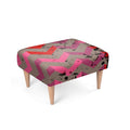Bubble-gum pink, fucshia, burnt orange Chevron with black splatter print footstool with tapered beech legs.